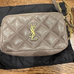 Yves Saint Laurent Taupe Quilted Crossbody Bag with Gold Accents